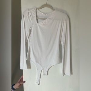 Asymmetrical White Long Sleeve Bodysuit